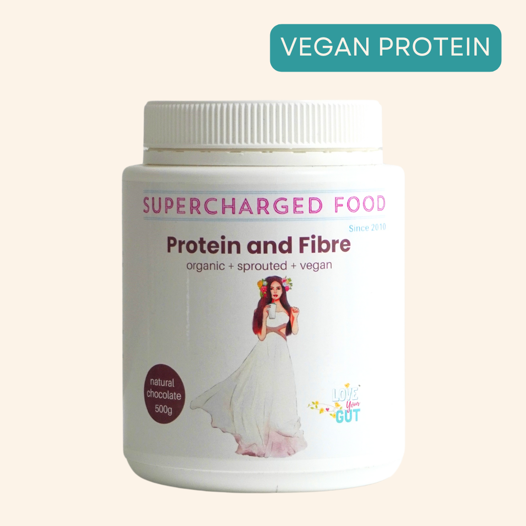Gut-loving vegan protein and fibre supplement – organic, sprouted and fermented pea protein with prebiotic fibre, digestive enzymes, and natural vanilla or chocolate flavour; supports gut health, digestion, microbiome balance, energy, and nutrient absorption, developed by clinical nutritionist Lee Holmes.