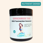 Supercharged Foods Fine Tasmanian Seaweed Supplement – wild-harvested, superfine Marrawah bull kelp from Tasmania, rich in iodine, prebiotic fibre, and minerals for gut health, thyroid support, metabolism, immune function, and digestive wellness.