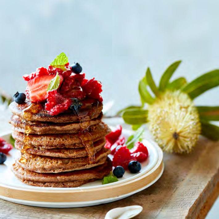 Featuring a Stack of Delicious Banana Flour Pancakes.