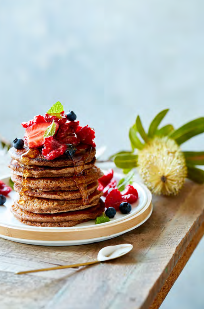 Featuring a Stack of Delicious Banana Flour Pancakes.