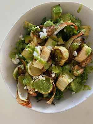 Roasted Leek, Goat’s Cheese and Avocado Salad (Supercharged with Superfine Wild Seaweed Dressing)