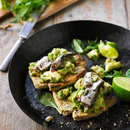 Smashed Sardines with Avocado on Chia and Flaxseed Loaf