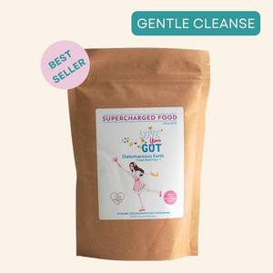 Supercharged Food's Love Your Gut Powder – food grade Australian diatomaceous earth supplement for gut health, gentle digestive cleanse, toxin and waste removal, improved nutrient absorption, reduced bloating, and microbiome support.
